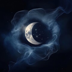 Wall Mural - 08030846 22 Mystical moonscape, celestial dust swirling around a radiant full moon and crescent moon, glowing constellations forming sacred geometry.