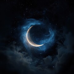 Wall Mural - 08030846 13 cosmic dance, swirling nebula around a glowing full and crescent moon, deep space energy