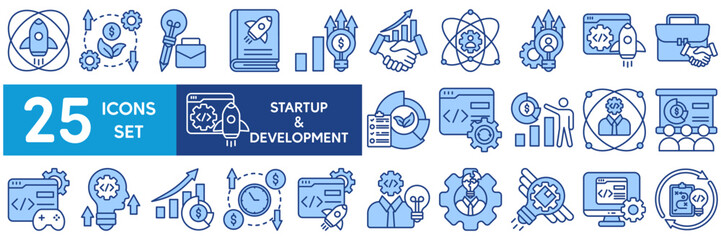 Startup and Development icon collection set. startup, project, learning, success, growth, personal development