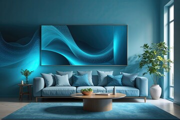 Wall Mural - Vibrant Cyan Gradient Abstract Canvas Art Design