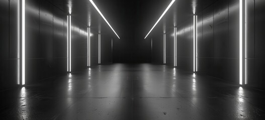 Fototapete - Dark Tunnel with Bright White Lights
