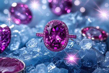 Wall Mural - chic magenta rings on icy blue background with vibrant shiny effects