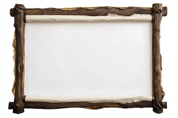 Wall Mural - Rustic wooden border, large vertical Chinese scroll with blank white paper.