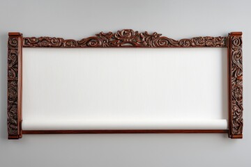 Wall Mural - Carved mahogany borders a long, vertical Chinese scroll with white paper.