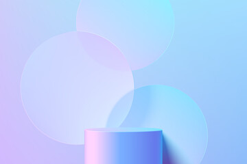 Wall Mural - blue hologram 3d cylindrical podium background with overlap circle backdrop scene. minimalist mockup