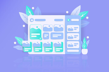 User interface dashboard design, image gallery, pastel background, plant pot