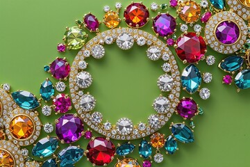 Wall Mural - colorful abstract gemstone halos on lush green background