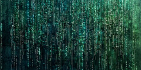 A green background with a series of lines and dots. The background is a mix of green and blue