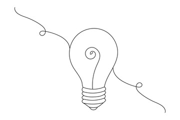Wall Mural - Continuous one line art light bulb symbol idea and creativity isolated outline vector drawing illustration
