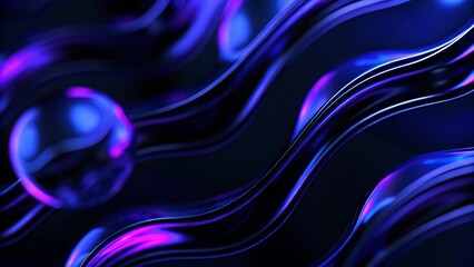 Wall Mural - an abstract 3d background consisting of a transparent purple wave on a black background, with irides
