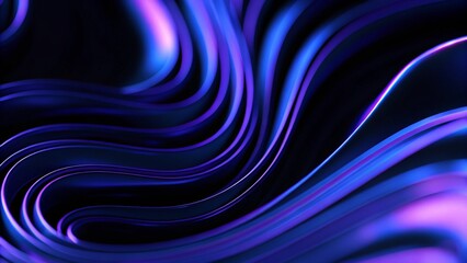Wall Mural - an abstract 3d background consisting of a transparent purple wave on a black background, with irides