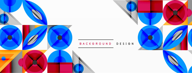 Aufkleber - Geometric abstract composition with intersecting shapes, circles, triangles, and gradients, blending vibrant colors and dynamic contrasts to create a modern, futuristic visual design