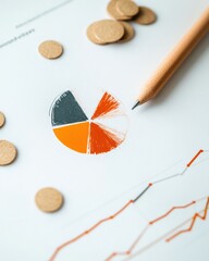 Fototapete - Minimalist Financial Analysis Dynamic Color-Coded Pie Chart with Growth Insights - Next-Gen Data Visualization for Strategic Business Intelligence