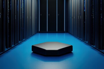 Fototapete - Cybersecurity Nexus Sleek Hexagonal Server Hub Illuminating Next-Gen Digital Infrastructure with Minimalist Tech Precision