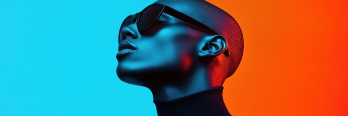 Poster - Chromatic Edge Futuristic Fashion Portrait Capturing Gen Z Digital Aesthetics - Bold Minimalist Profile with High-Contrast Color Block Styling for Modern Creative Industries