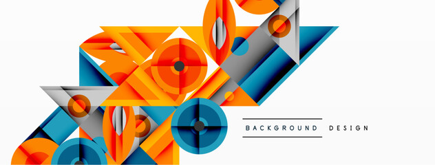 Aufkleber - Geometric abstract composition with intersecting shapes, circles, triangles, and gradients, blending vibrant colors and dynamic contrasts to create a modern, futuristic visual design