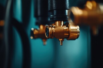 Aufkleber - Industrial Precision Engineering Metallic Brass Valve Macro - Advanced Manufacturing Innovation, Technological Craftsmanship and High-Performance Mechanical Design