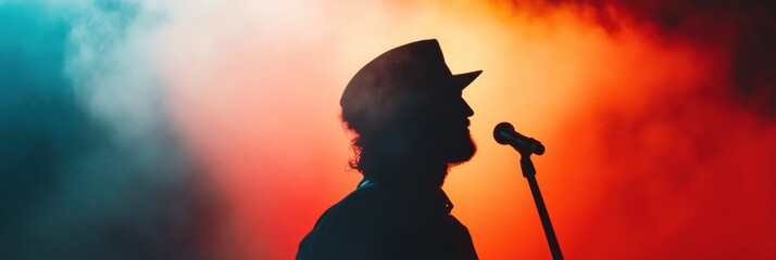 Aufkleber - Immersive Live Music Performance Cinematic Concert Silhouette with Dynamic Stage Lighting and Atmospheric Fog Effects - Creative Entertainment Branding