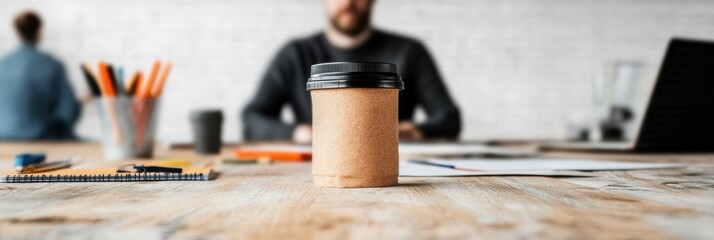 Aufkleber - Minimalist Workspace Productivity Modern Cork Coffee Tumbler in Ergonomic Home Office - Remote Work Essentials for Creative Professionals and Digital Entrepreneurs