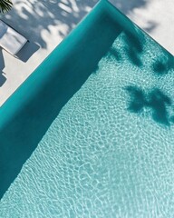 Poster - Minimalist Aqua Resort Wellness Pristine Swimming Pool Design with Geometric Shadows - Luxury Lifestyle and Architectural Serenity Aesthetic