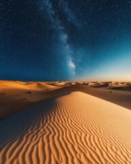 Wall Mural - majestic desert landscape under a starry night sky with sand dunes and celestial beauty creating a s