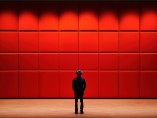 Poster - Minimalist Leadership Narrative Bold Red Corporate Architecture Exploring Solitude, Perspective, and Innovative Design Strategy for Modern Professionals
