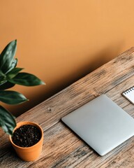 Aufkleber - Minimalist Digital Nomad Workspace Sustainable Rustic Home Office Design with Sleek Technology and Biophilic Elements for Remote Work Success