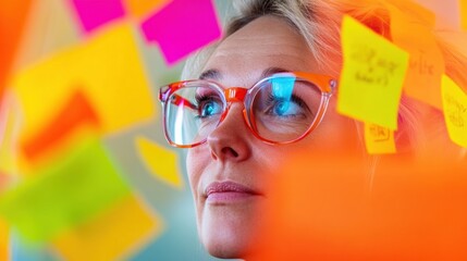 Fototapete - Dynamic Workplace Innovation Colorful Brainstorming Moment with Design Thinking Professional - Empowering Creative Problem-Solving in Collaborative Startup Environments