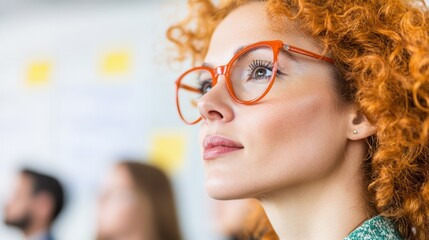 Poster - Empowered Creativity Vibrant Millennial Professional with Bold Orange Eyewear Exploring Innovative Workplace Vision and Strategic Thinking