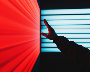 Aufkleber - Futuristic Digital Interaction Minimalist Silhouette Touching Holographic Interface - Cutting-Edge Tech Innovation, AI-Driven User Experience Design
