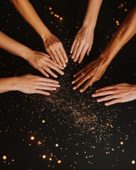 Leinwandbilder - Inclusive Collaboration Aesthetic Multicultural Hands Unite in Glittering Empowerment - Diversity, Connection, and Creative Community Symbolism for Modern Branding