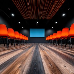 Poster - Immersive Learning Environments Bold Orange Ergonomic Seating and High-Tech Conference Space - Next-Gen Professional Development and Collaborative Innovation