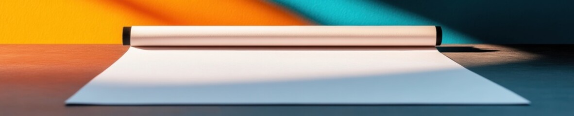 Poster - Minimalist Digital Workspace Sleek Laptop on Vibrant Gradient Background - Modern Tech Aesthetics and Creative Professional Productivity