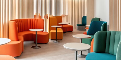 Aufkleber - Modular Workplace Sanctuary Ergonomic Lounge Design with Vibrant Color Blocking - Innovative Collaborative Workspace Evolution for Modern Office Transformation