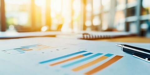 Aufkleber - Data-Driven Insights Minimalist Business Analytics Workspace with Financial Performance Graphs, Soft Bokeh Lighting - Next-Gen Strategic Planning Visualization