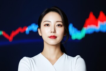 Leinwandbilder - AI-Powered Financial Leadership Confident Professional Asian Female Executive Visualizing Predictive Market Analytics in High-Performance Tech Environment
