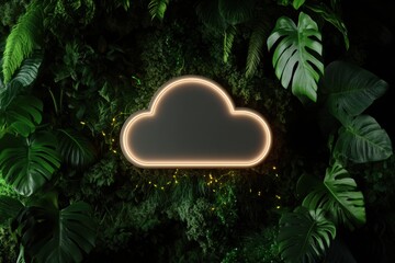 Leinwandbilder - Eco-Digital Fusion Illuminated Cloud Security Nestled in Lush Biophilic Greenery - Sustainable Tech Innovation for Modern Cybersecurity Strategies