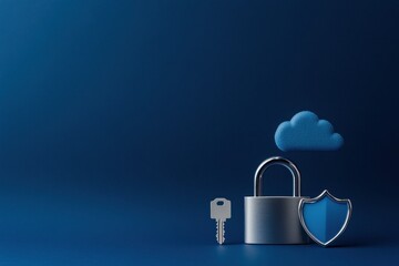 Aufkleber - Minimalist Cybersecurity Visualization Sleek Blue and Silver Digital Protection Essentials for Modern Enterprise Data Safety Strategies