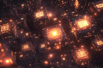 Wall Mural - a computer chip is shown in a very bright orange color