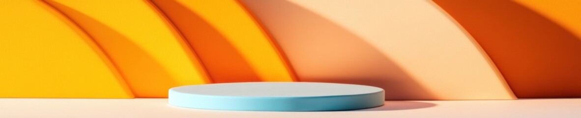 Leinwandbilder - Minimalist Product Podium Sleek Azure Display Platform with Warm Gradient Backdrop - Contemporary Design Innovation for Premium Brand Presentations