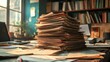 © Maxim Borbut - A business office table or desk is cluttered with a large pile of papers, documents, and bureaucratic paperwork