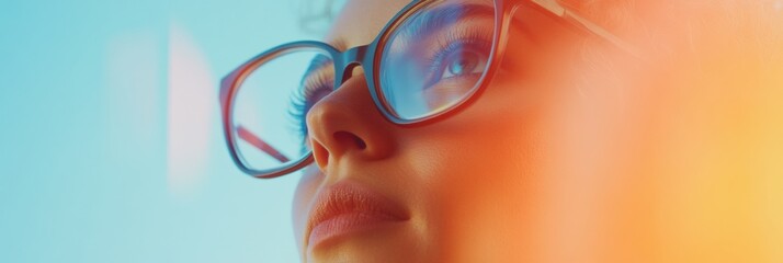 Poster - Gradient Mindfulness Soft-Focus Gen Z Eyewear Portrait in Vibrant Digital Wellness Aesthetic - Innovative Personal Branding and Aesthetic Tech Culture