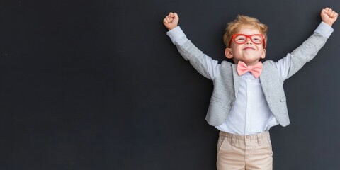 Fototapete - Gen Z Empowerment and Future-Ready Learning Confident Young Visionary in Playful Professional Attire - Inspiring Childhood Potential Through Creative Educational Storytelling