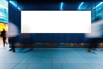 Poster - Hypermodern Digital Branding Mockup Futuristic Blue-Toned Urban Display with Dynamic Motion Blur - Next-Gen Marketing Visualization