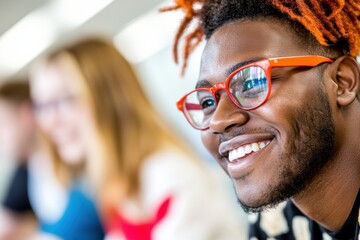 Poster - Inclusive Collaboration Vibes Energetic Gen Z Professional with Bold Orange Glasses Embodying Creative Workplace Diversity and Positive Engagement