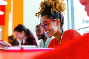 Aufkleber - Collaborative Learning Revolution Diverse Gen Z Students Transforming Knowledge Exchange in Vibrant, Tech-Enabled Academic Spaces - Inclusive Education Breakthrough