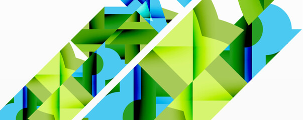 Poster - Abstract geometric composition with interlocking circular and angular shapes, featuring smooth gradients and sharp contrasts on a white background