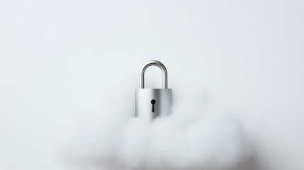 Fototapete - Minimalist Cloud Security Innovation Sleek Metallic Padlock Symbolizing Digital Protection, Cybersecurity Trends, and Enterprise Data Resilience