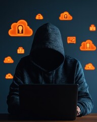 Fototapete - Cybersecurity Dark Mode Anonymous Digital Guardian Visualizing Cloud Network Protection with Next-Gen Threat Intelligence for Enterprise Resilience
