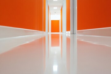 Aufkleber - Minimalist Urban Architecture Dynamic Orange and White Spatial Design - Innovative Commercial Interiors Showcasing Contemporary Workplace Aesthetics and Geometric Precision